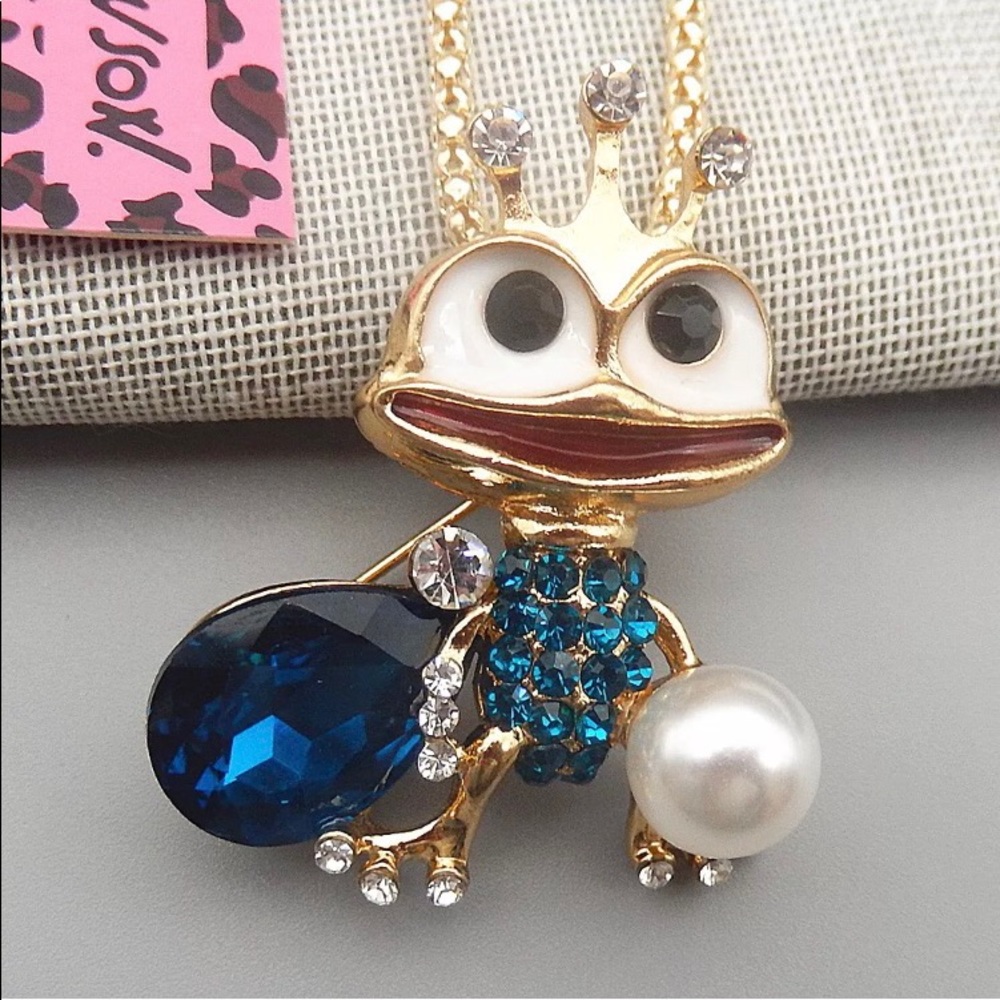 Blue Crystal Enamel Frog Betsey Johnson
